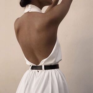 Commense Criss Cross Backless Halter Wide Leg Jumpsuit White Size XS NWT